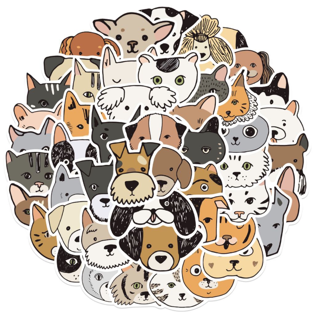 

[50 Pcs] DECO STICKER | STICKER DIY | JURNAL AESTHETIC [DS18] stiker grafiti campuran kartun kucing dan anjing dapat digunakan untuk menghias pulpen koper, buku catatan gitar