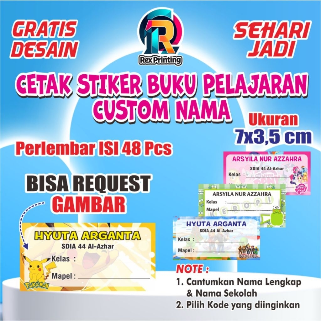 

STIKER MAPEL NAMA MATA PELAJARAN / STIKER BUKU PELAJARAN BISA CUSTOM UKURAN 7 x 3,5 cm ISI 48 Pcs