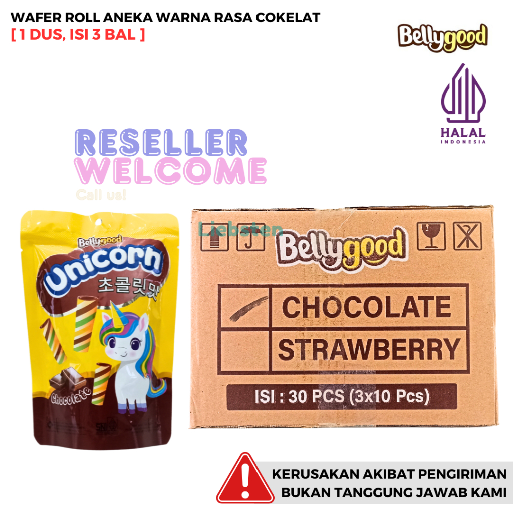 

BELLYGOOD UNICORN POUCH Wafer Roll Aneka Warna [1 Dus, Isi 3 Bal]