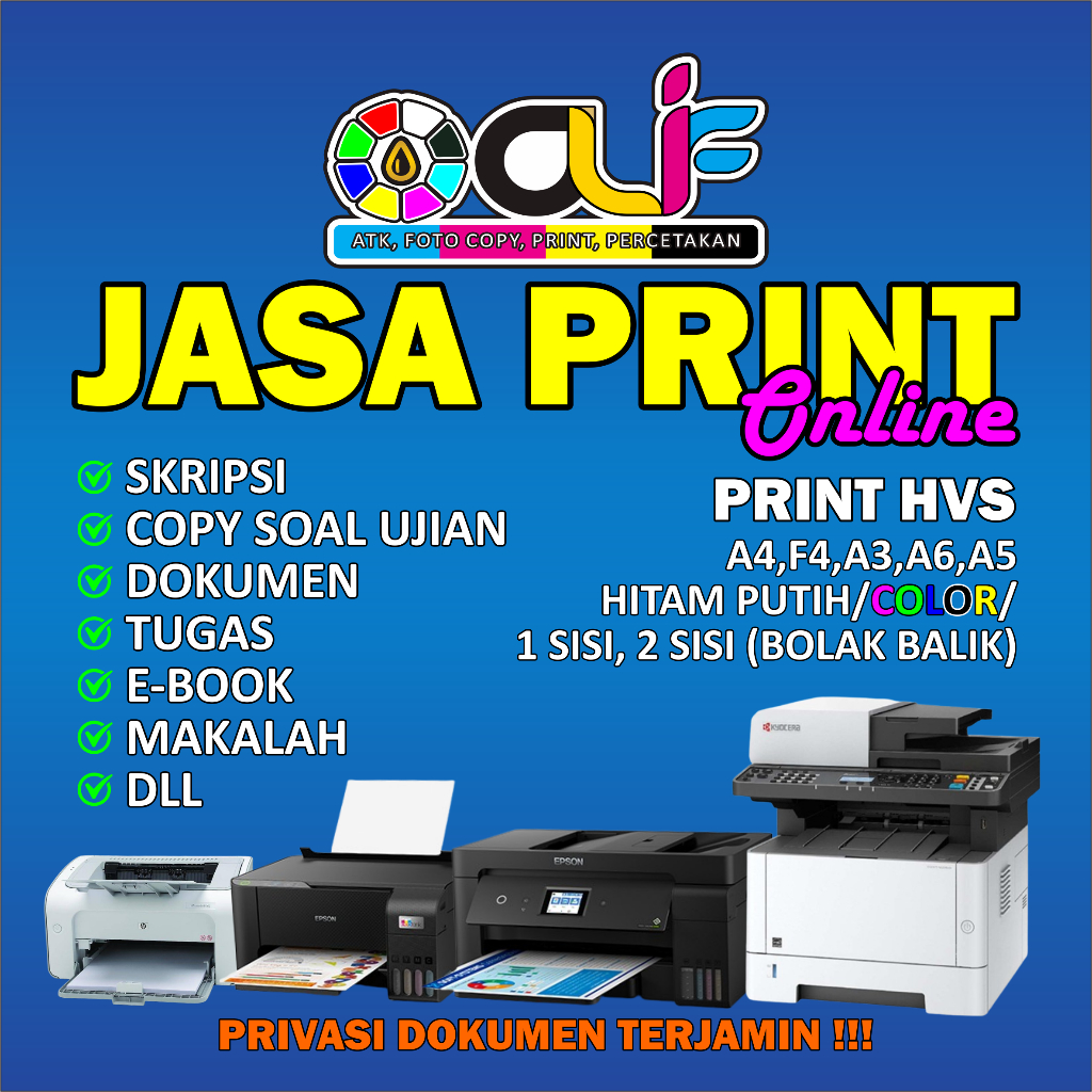 

PRINT / Cetak Kertas HVS , buku, makalah, skripsi, tugas, soal - A4/F4/A3 BW/COLOR