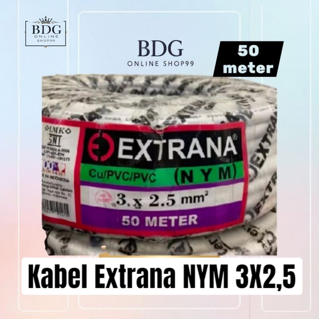 Kabel NYM Extrana tunggal 3x2,5mm putih (1 roll 50meter) /Extrana 3x2,5mm NYM