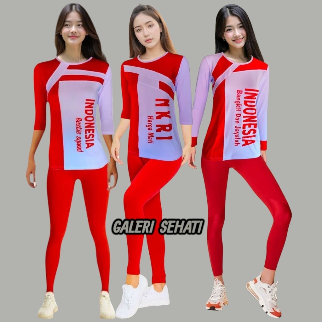 ATASAN OLAH RAGA TERBARU Kaos senam wanita merah putih