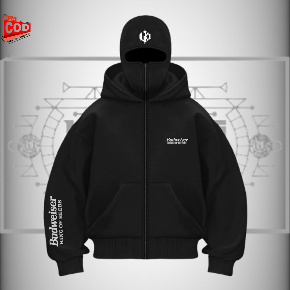 The Made HOODIE BALACLAVA Zipper Jaket Hoodie Boxy Hitam Ninja Balaclava Budweiser