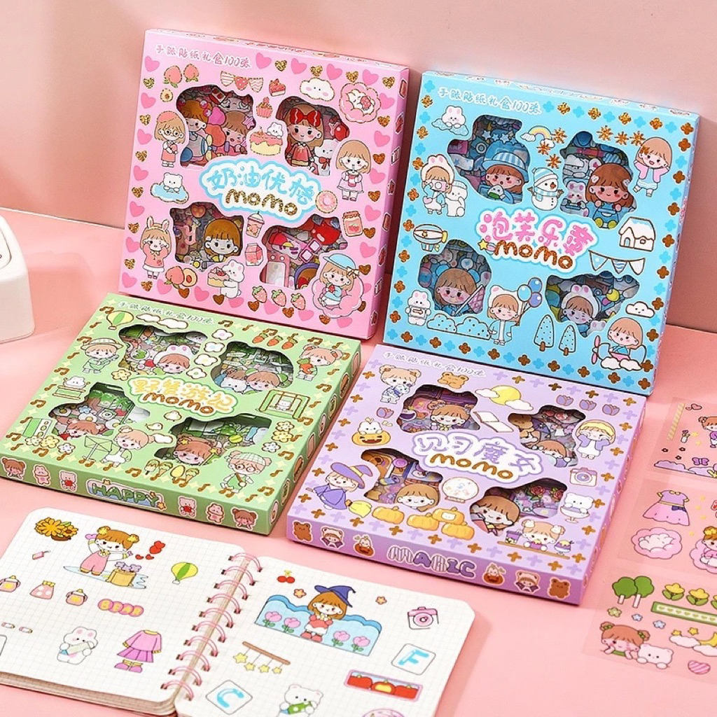 

1 BOX stiker isi 100motif kartun korea DIY | stiker mixue momo nono zodiac dekorasi jurnal scrapbook