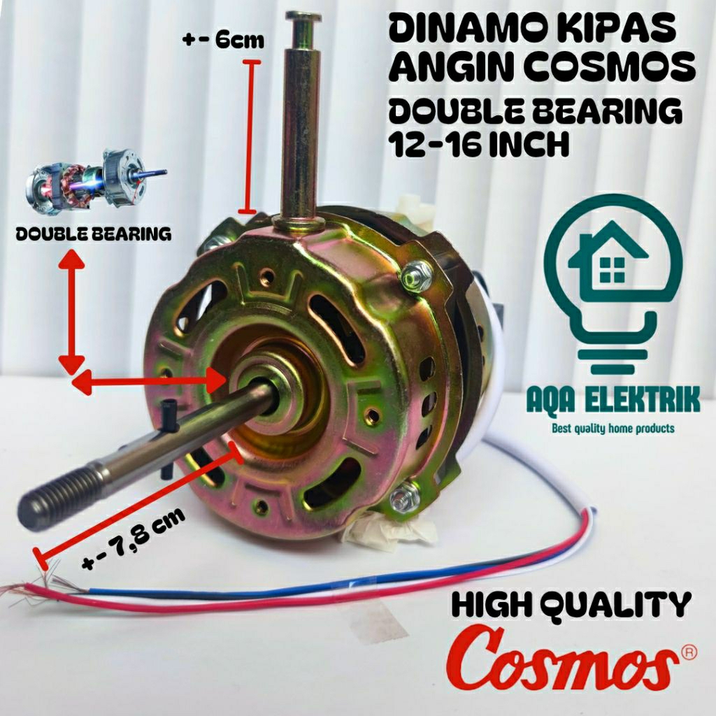 DINAMO KIPAS ANGIN COSMOS DOUBLE BEARING 12-16 INCH KAPASITOR 1,5 UF DINAMO MESIN KIPAS ANGIN