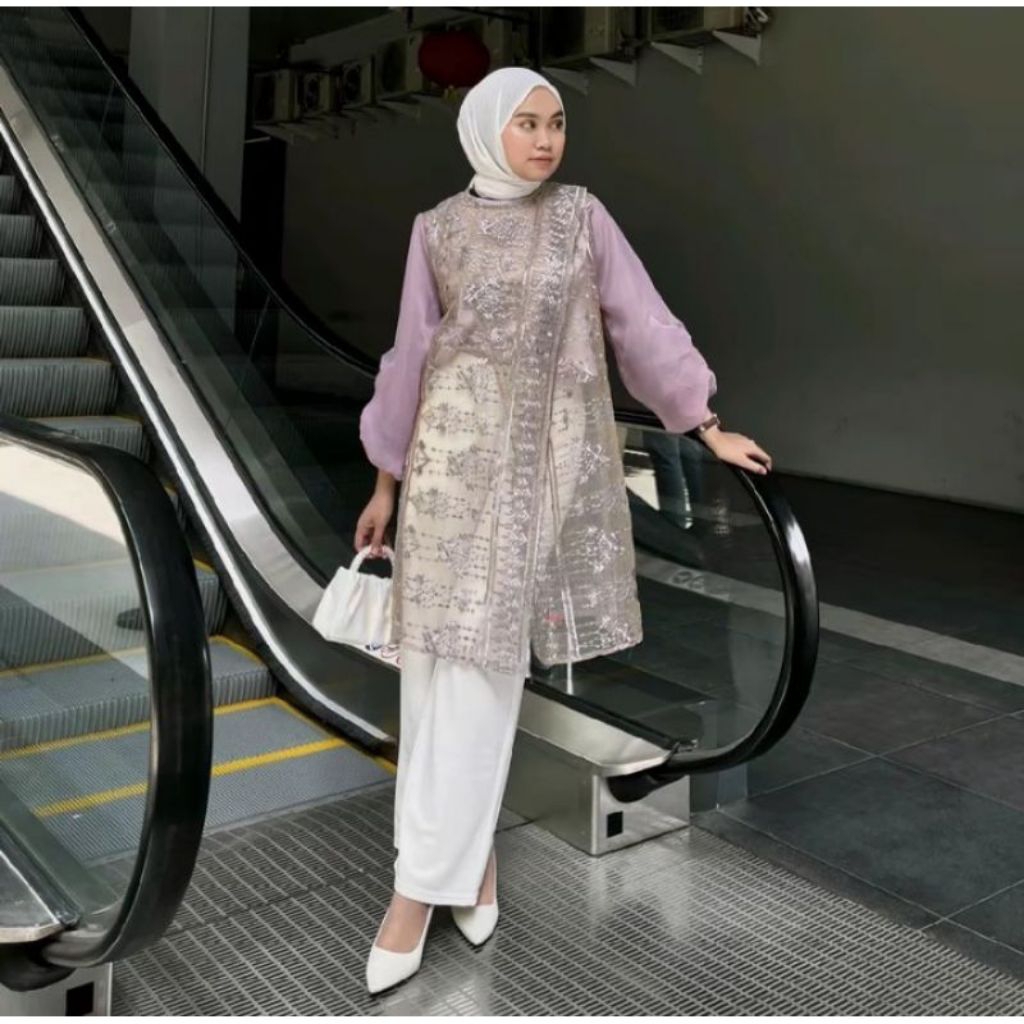 Outer Tunik Brokat Mix Organza/Tunik Outer Brokat Kondangan