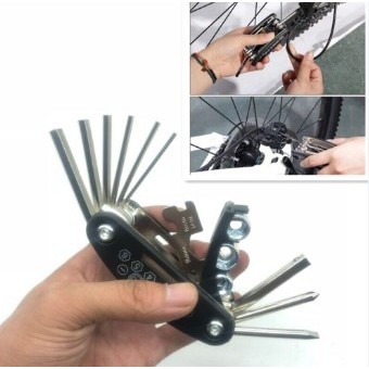 Kunci Sepeda Set Praktis Lipat Serbaguna- Tools 16 In 1 - Obeng Kunci pas / Kunci Shock Sepeda 16pcs
