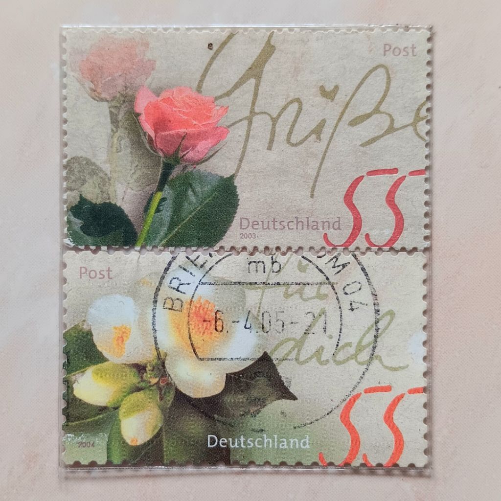 

(AB) Perangko Jerman, Republik Federal 2003 & 2004 Rose Greeting & Camellia yannanensis Set 2 pcs Used