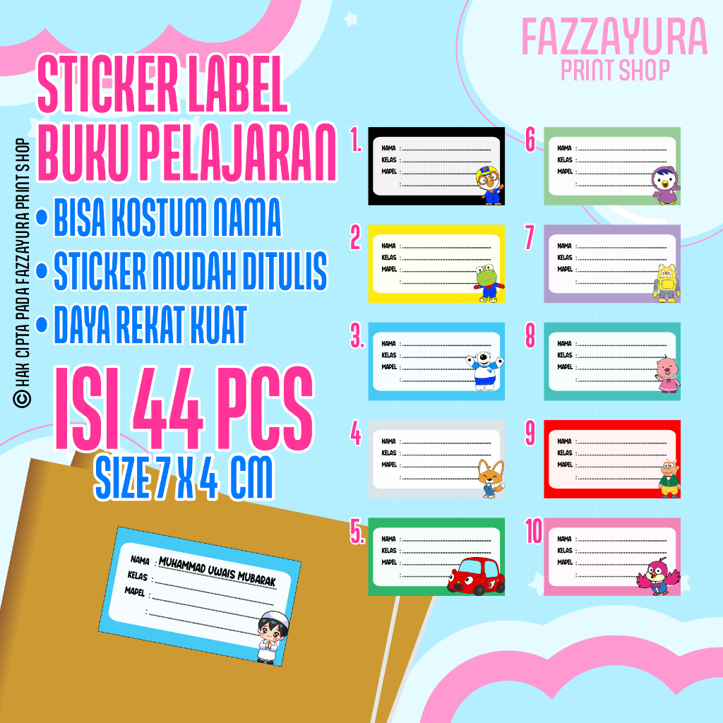 

STICKER LABEL BUKU TEMA PORORO | Isi 44 PCS Size7x4 cm