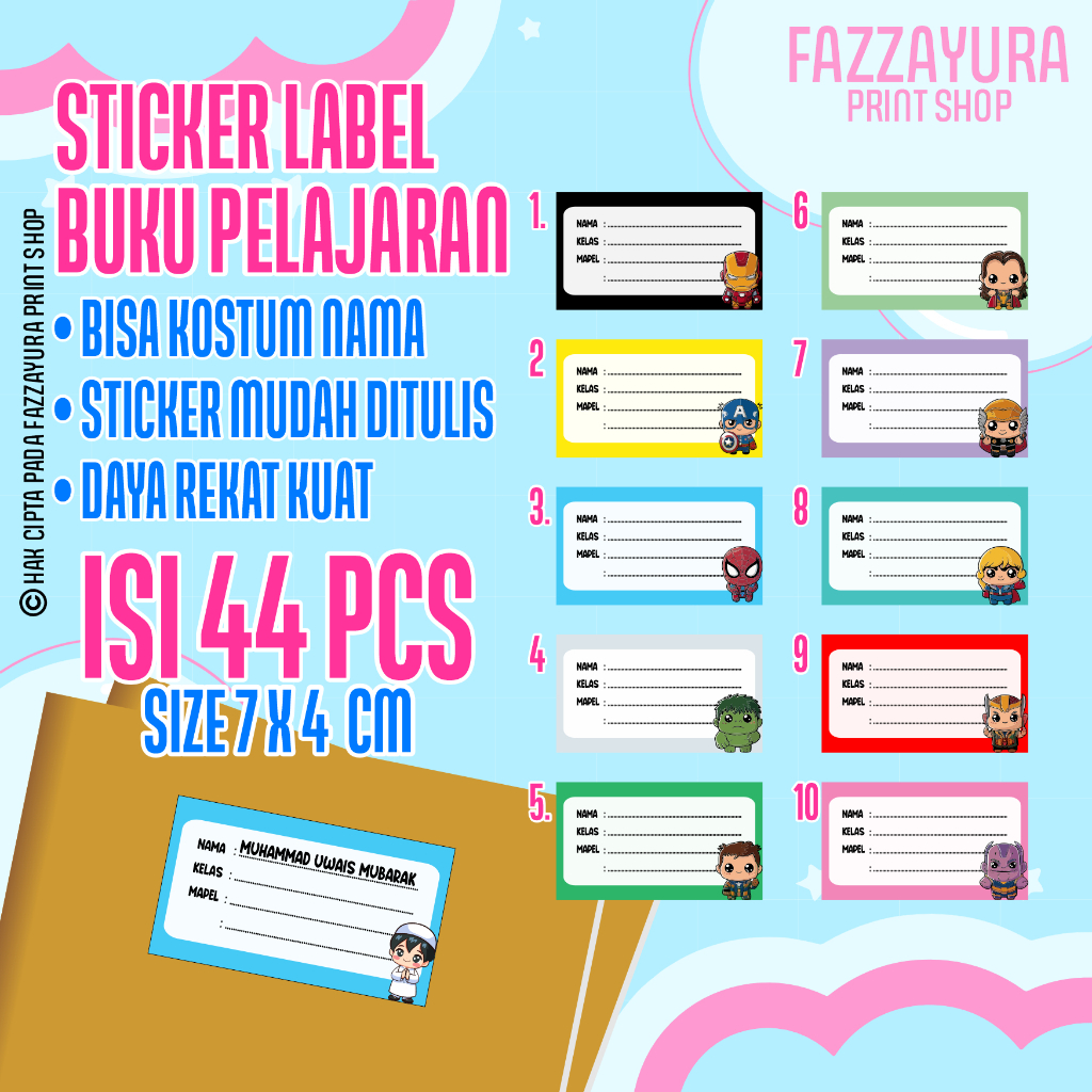 

STICKER LABEL BUKU TEMA SUPERHERO AVENGER | Isi 44 PCS Size7x4 cm