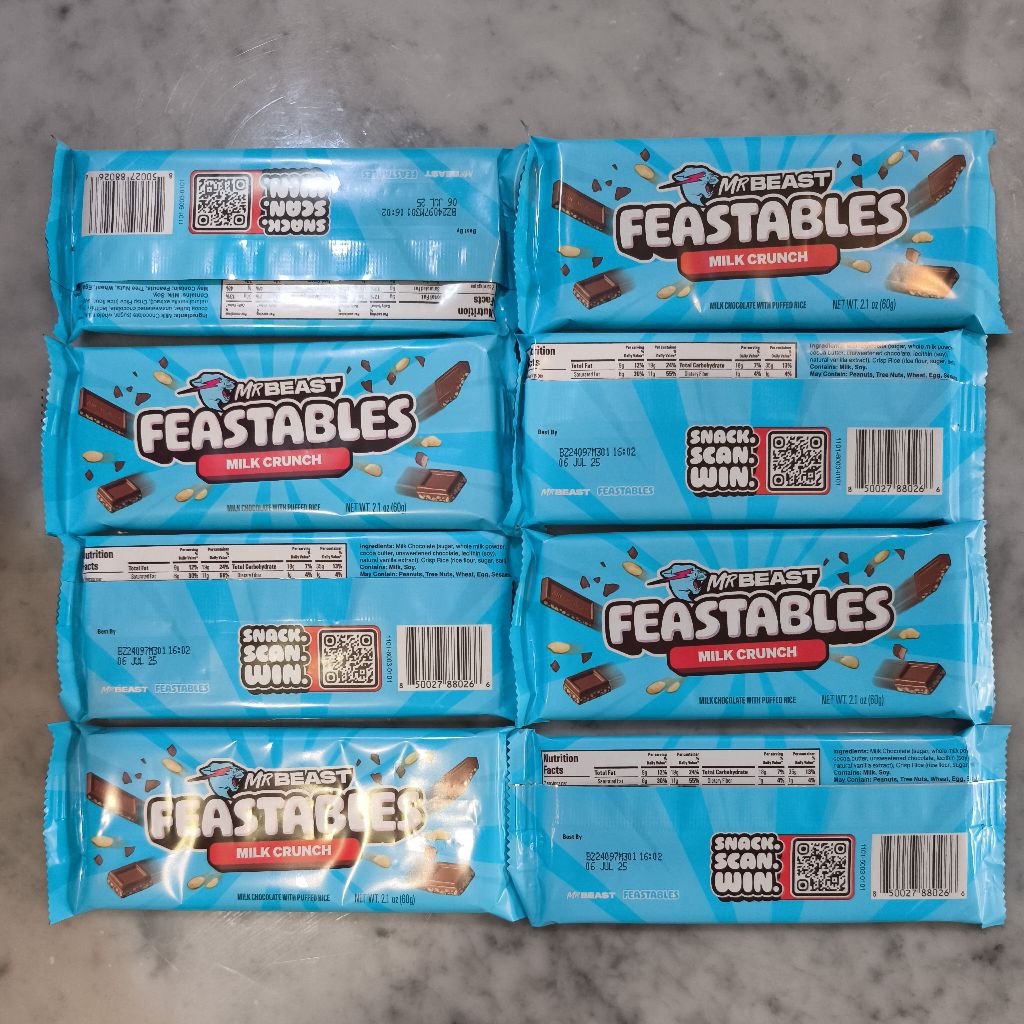 

FLASH SALE !! Feastables 60 GRAM Milk crunch Dan Penat Butter cruch. Best BEFORE 6/7/2025