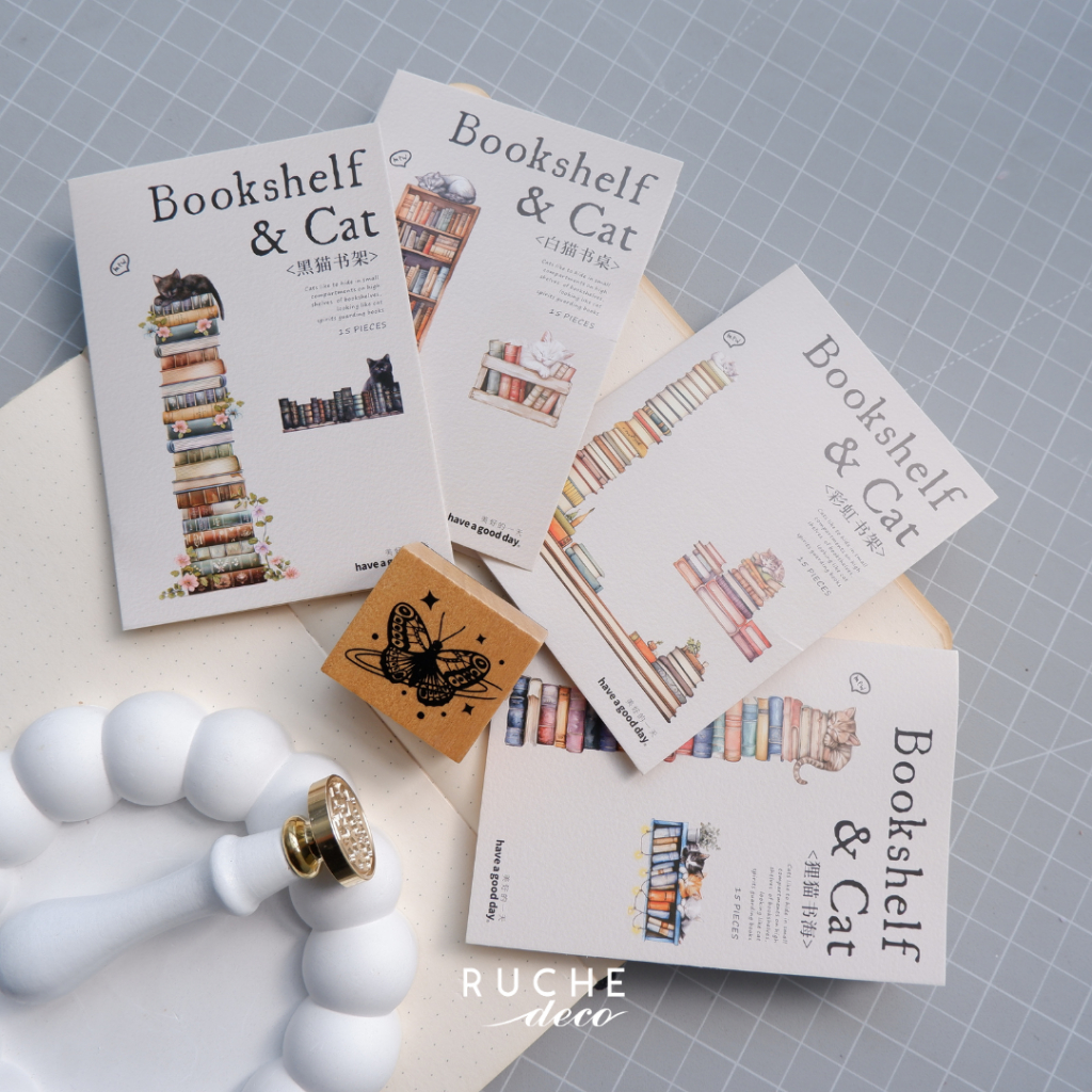 

RUCHE DECO - Sticker Pack - Bookshelf & Cat
