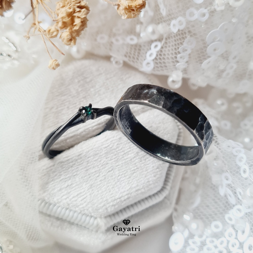 Cincin pernikahan tunangan rustic couple Silver 925 | free ukir nama