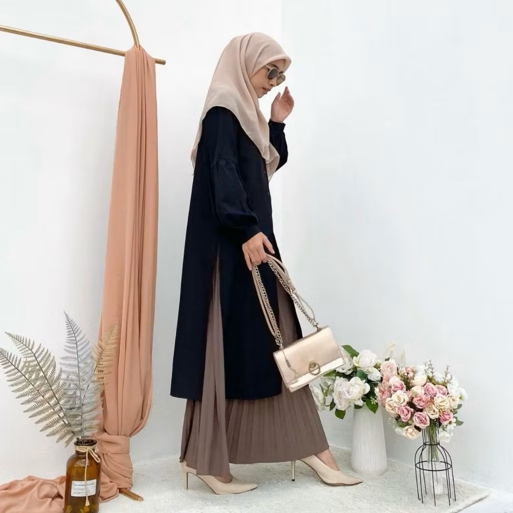 Long Tunik Muslim  Wanita Polos Jumbo Tangan Balon Kekinian