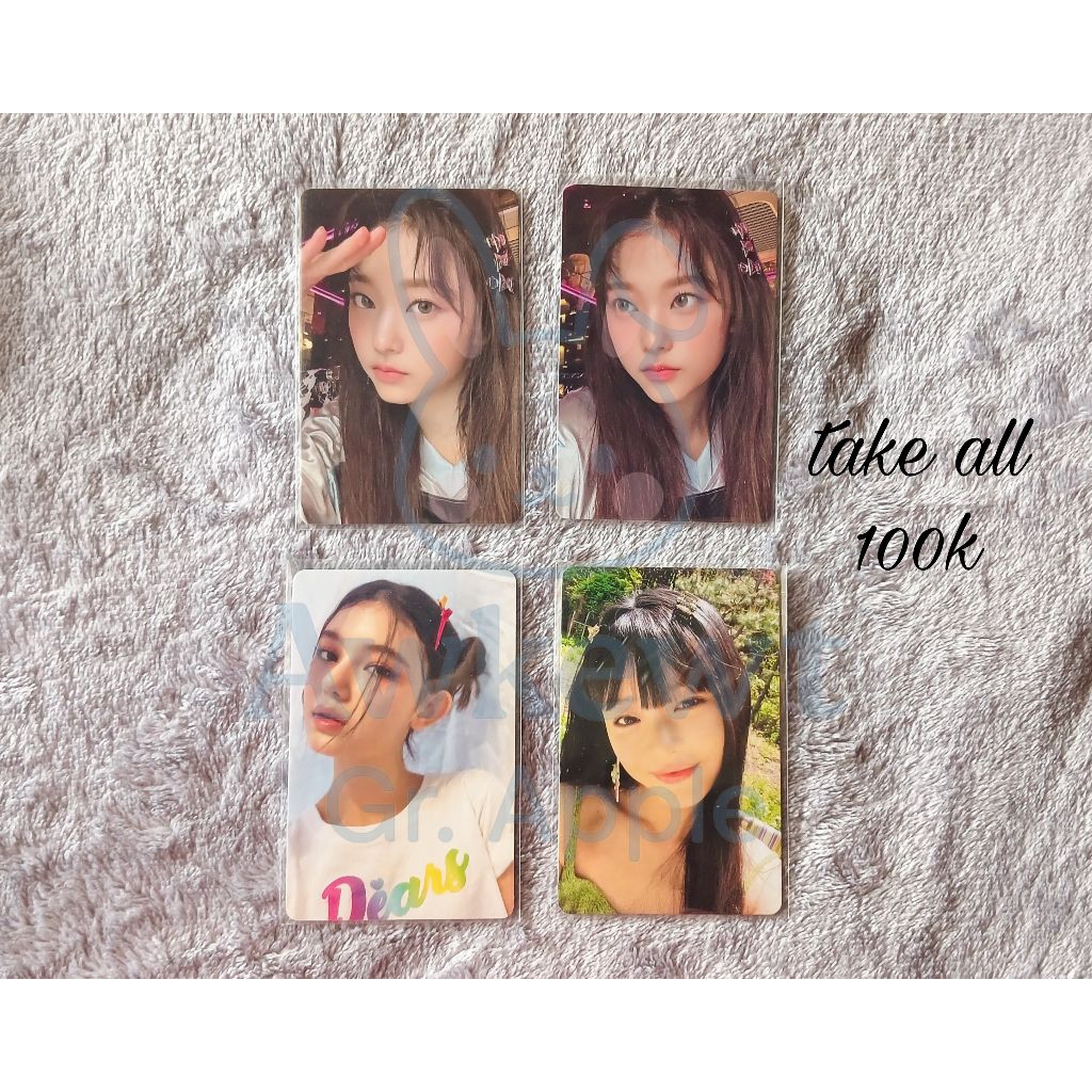 Haerin get up weverse c, bunny beach bag, danielle new jeans weverse a, hanni bluebook photocard pc 