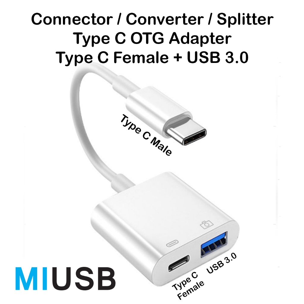 2 In 1 Splitter Type C OTG Usb 3.0 + Type-C Charging Adapter Converter Connector