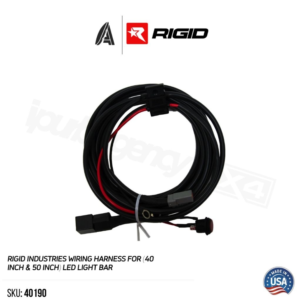Kabel Lampu Led Bar Mobil - Rigid Industries USA 40190 Wiring Harness for (40 inch & 50 inch) Led Li