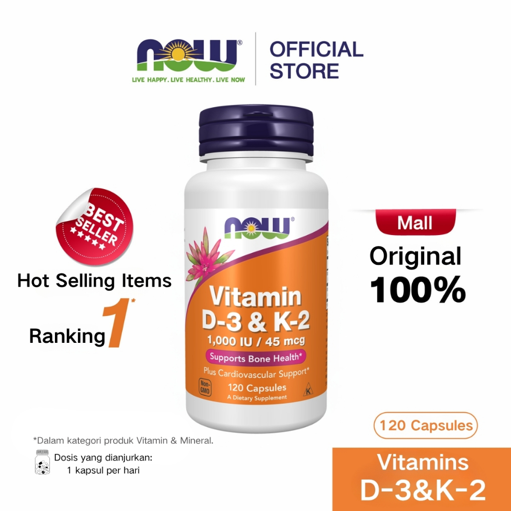 Now Vitamin D-3 1000IU K-2 45mcg K2 / Vitamin D3 K2 120 Capsules NOW Vitamin D-3 & K-2 120 Capsules