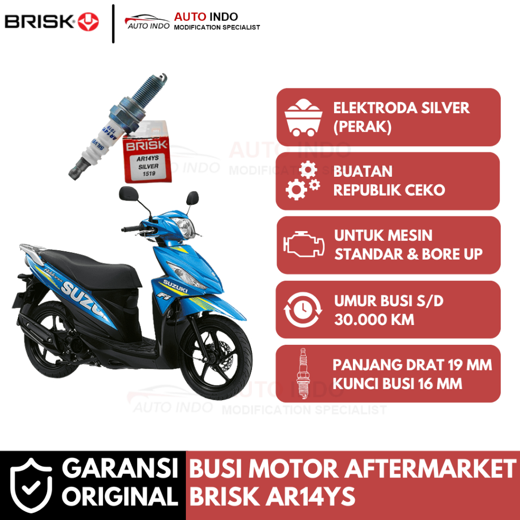 Busi Motor Brisk Silver Racing AR14YS untuk Suzuki Address | Pengapian Maksimal