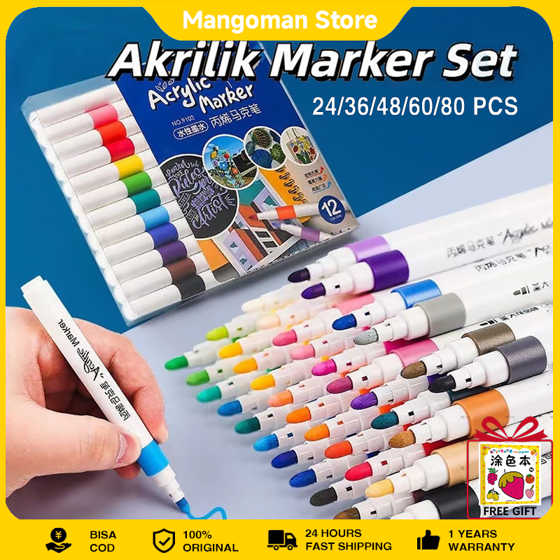 

Acrylic Marker Set Spidol Akrilik DIY Painting Spidol Pastel Pulpen Highlight Drawing Warna
