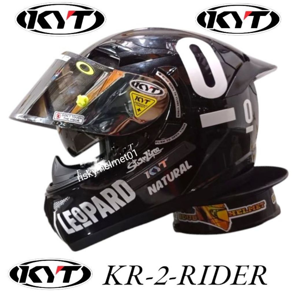 Helm full face kyt k2 rider itam dof glossy putih  paket ganteng leopard 100% original sni-dot