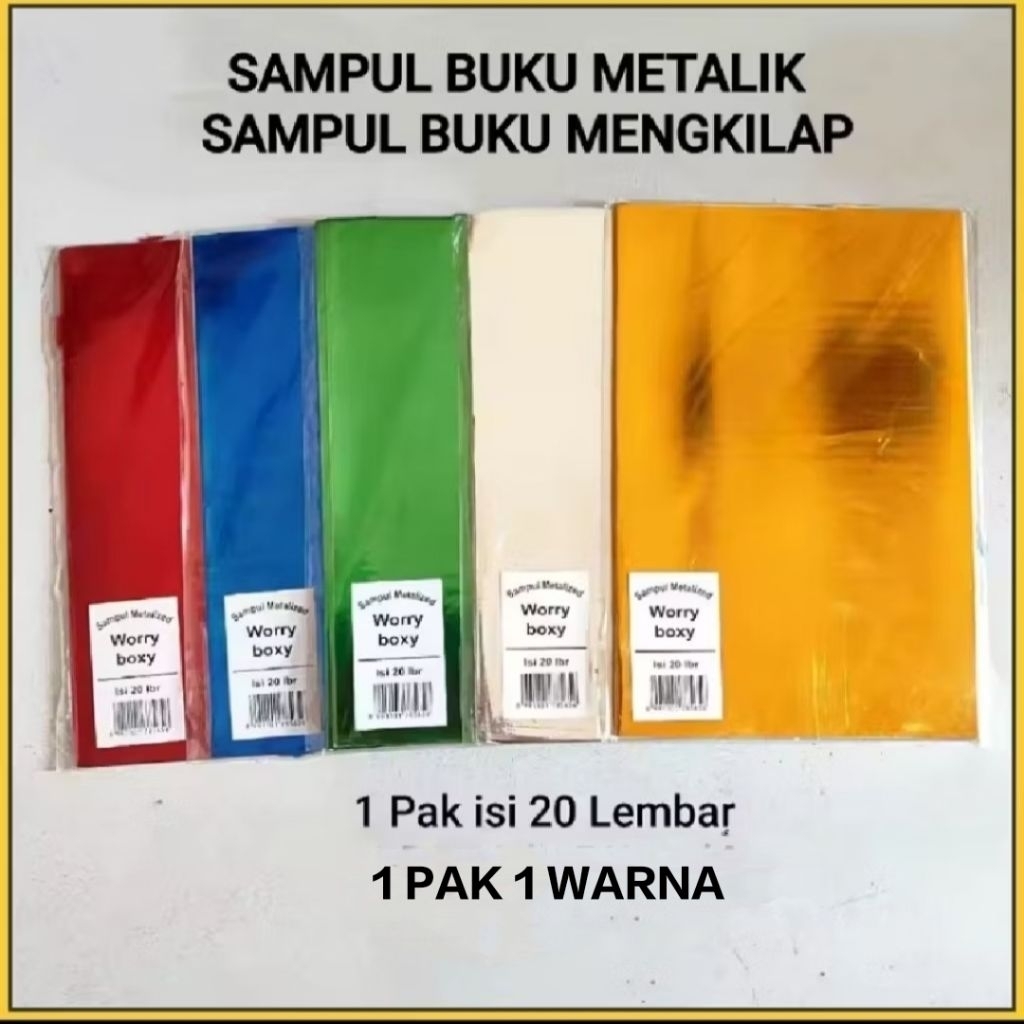 

1 Pak Sampul Buku Metalik Isi 20 Lembar ( Ukuran Boxy & Kwarto ) 1 Pak 1 Warna