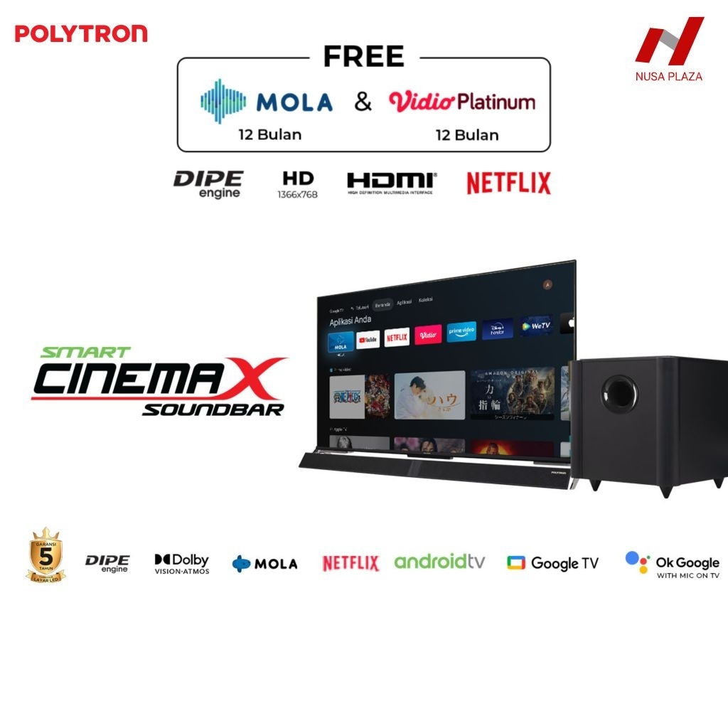 TV POLYTRON 43 INCH GOOGLE TV CINEMAX SOUNDBAR PLD-43BG9058 (LUAR MEDAN)