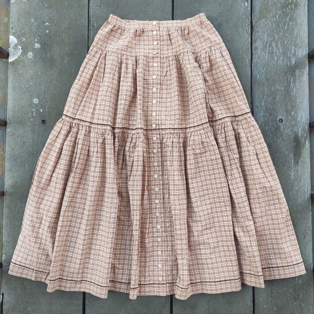 Gingham Check Pink House Kaneko Isao Skirt Rok Plaid Kotak Cottagecore