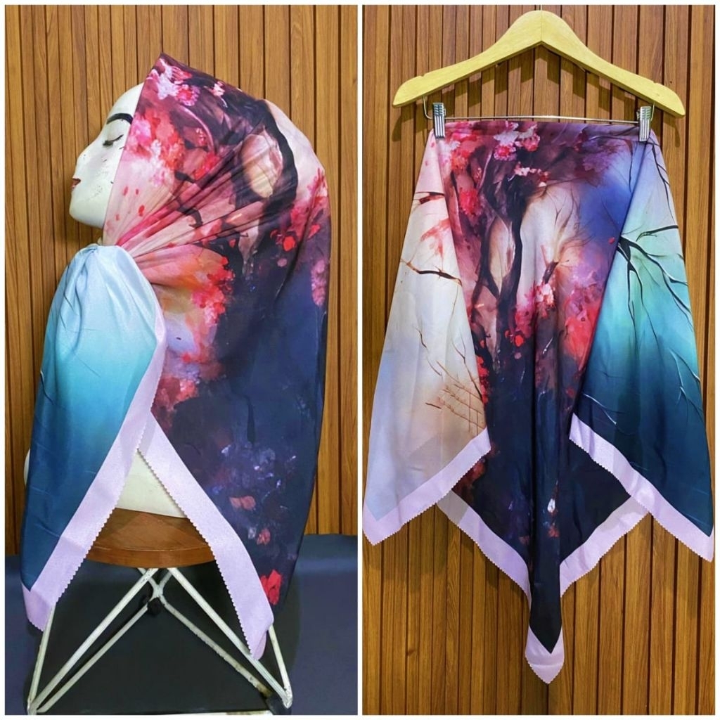 KERUDUNG SEGI EMPAG HIJAB VOAL MOTIF KODE 240 HITAM TOSCA MERAH