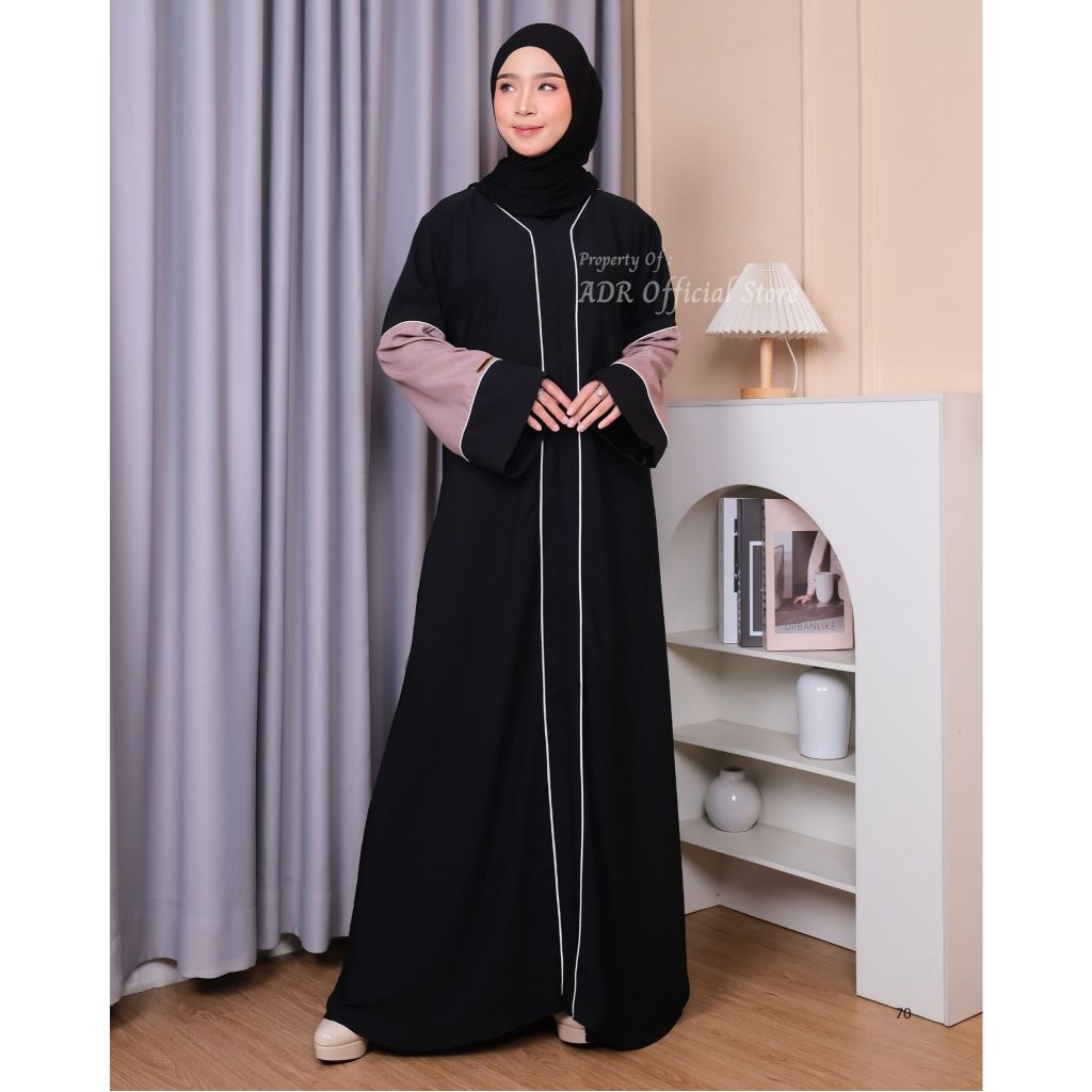 Baju Gamis Abaya Malaya Dress Muslim Wanita Bahan Jet Black Premium Kombinasi Motif Emboss