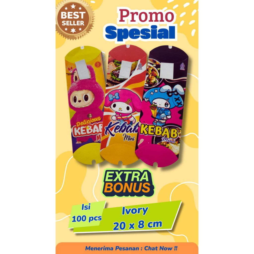 

BUNGKUS KEBAB LABUBU, KUROMI, MIXUE ISI 100 PCS FREE 3 PCS 20 x 8 cm