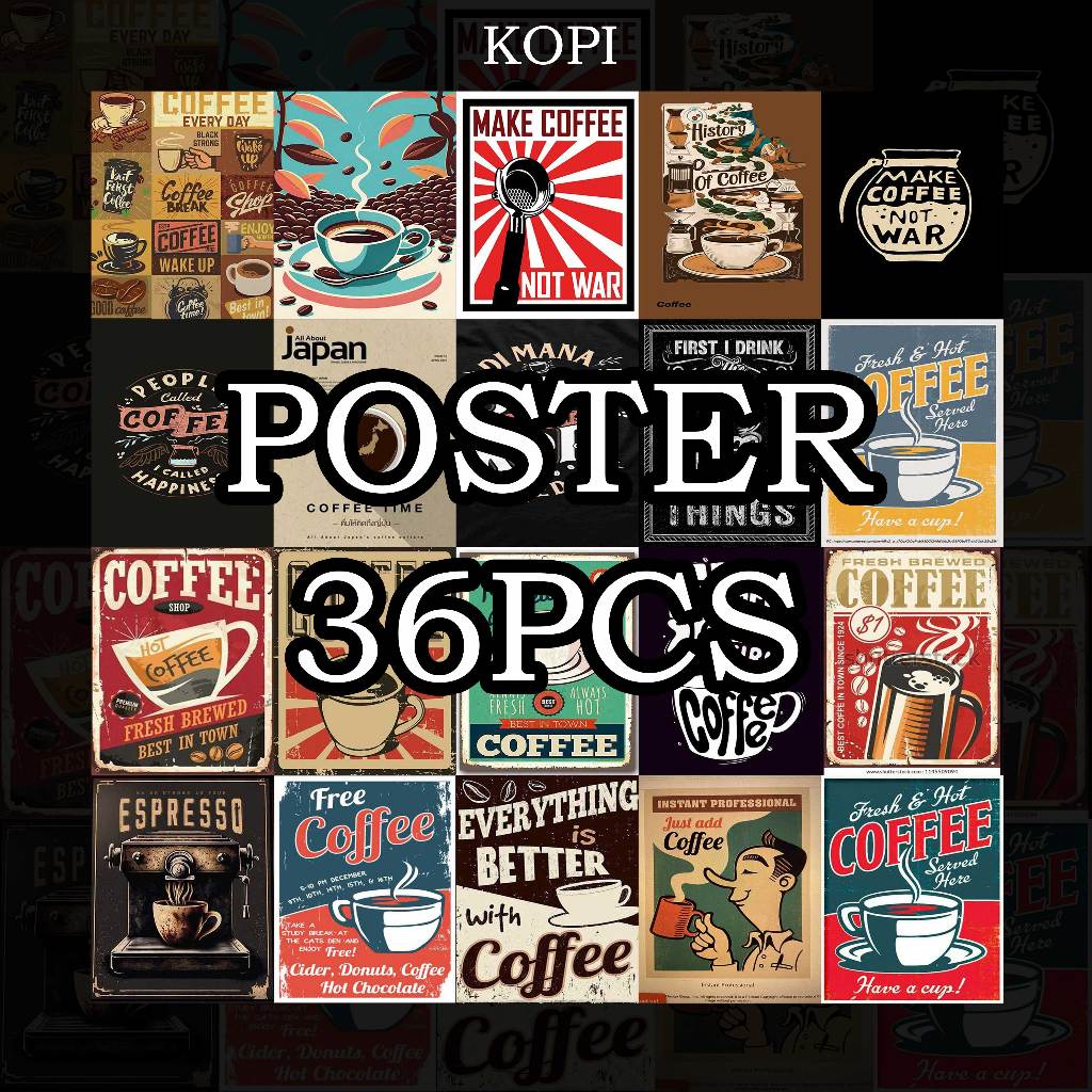1 Set 36Pcs Poster Hiasan Dinding Poster Tempel Dekorasi Kamar Tidur Walldecor  Tema Coffee Poster K