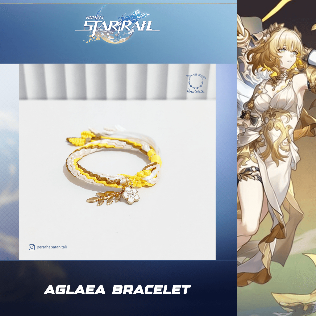 Aglaea Honkai Star Rail Bracelet Gelang Tali Kuning Putih Emas Bunga