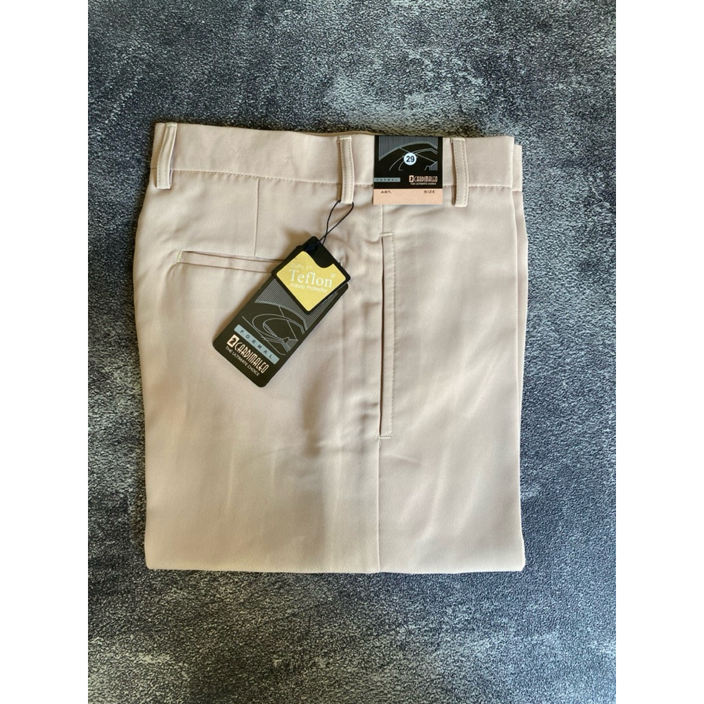 celana Kerja Kantor pria standar formal reguler bahan kain teflon tebal Panjang Cream