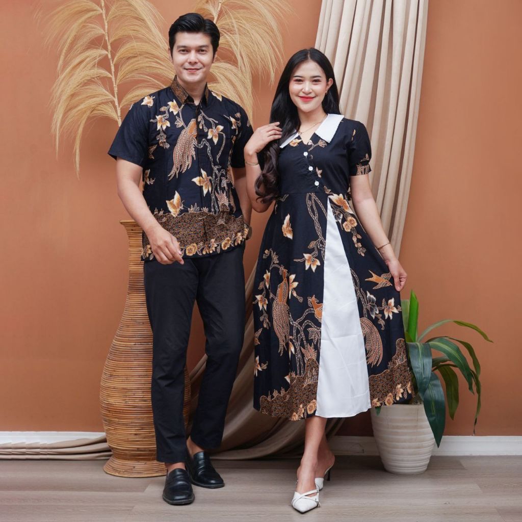 (COD) dress couple batik kombinasi terbaru baju pesta modern