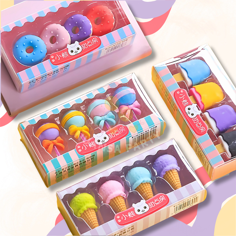 

NP • Penghapus Pensil Anak Isi 4 pcs Lucu Bentuk Ice Cream Donat Lollipop / Eraser Alat Tulis Sekolah