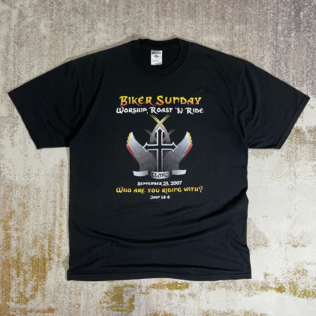 Kaos Vintage jerzees biker sunday Jesus Tee Harley Davidson