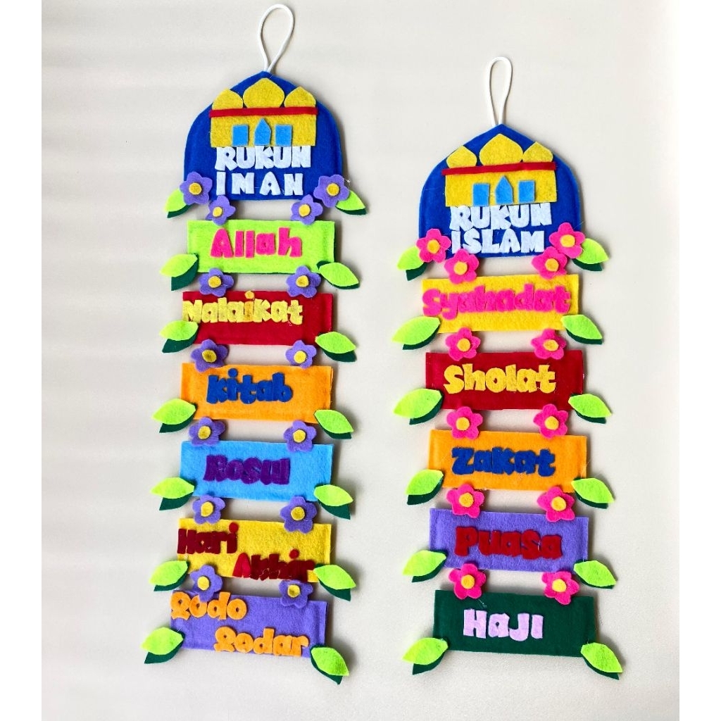 Gantungan dinding rukun iman dan rukun islam lama bahan flanel by Rine handmade