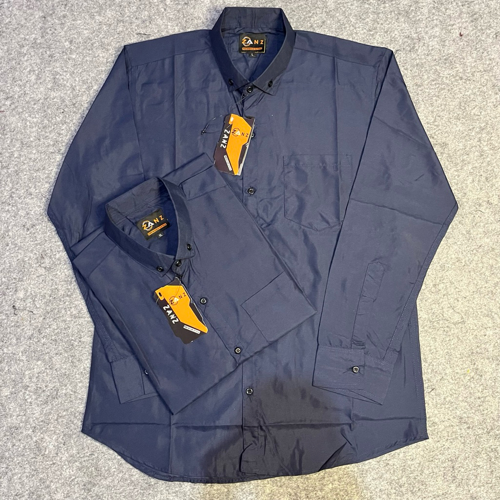 ZANZ KEMEJA PRIA WARNA BIRU TUA/NAVY LENGAN PANJANG, HEM POLOS PRIA WARNA BIRU TUA/NAVY LENGAN PENDE