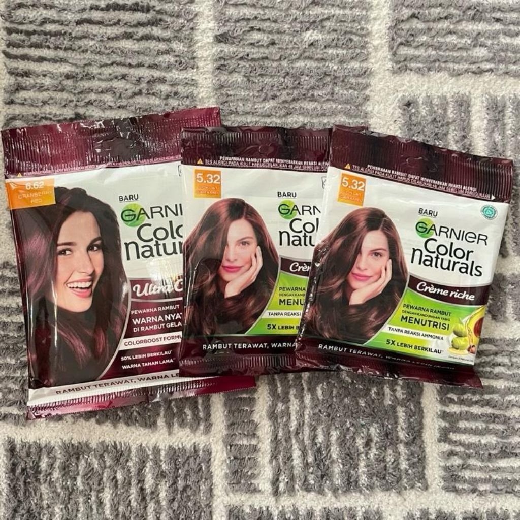 Paket Pewarna Rambut Garnier - 1pcs Cranberry Red + 2pcs Coklat Caramel