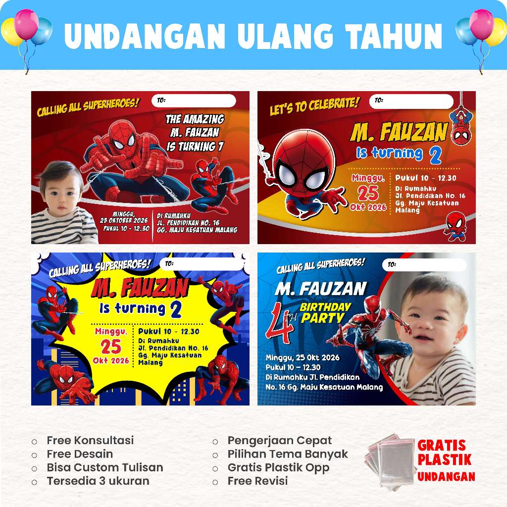 Undangan Ulang Tahun SPIDERMAN CETAK - Undangan Ulang Tahun Anak - Free Plastik
