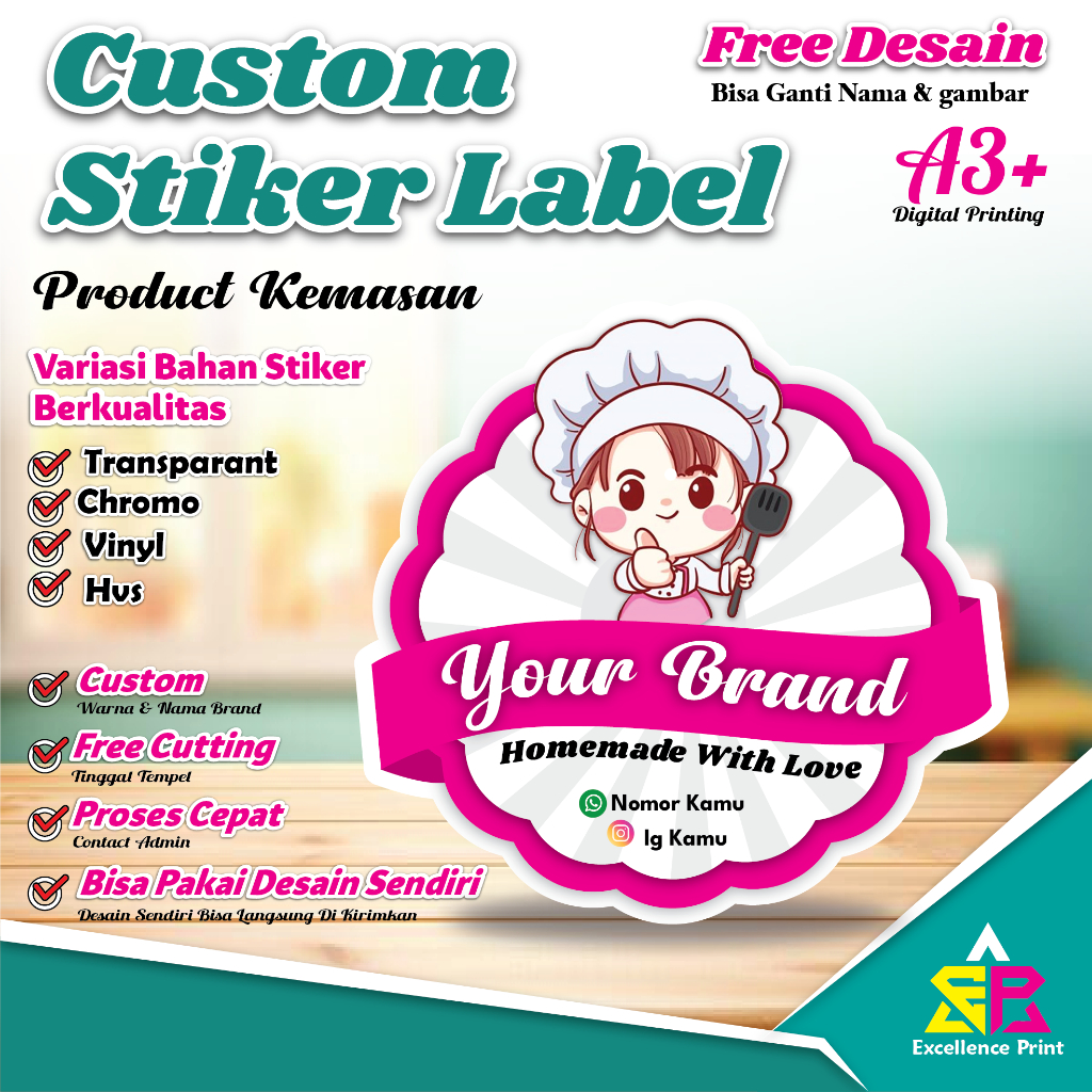 

Custom Sticker label kemasan product / Chromo / Vinyl / Transparant / Hvs