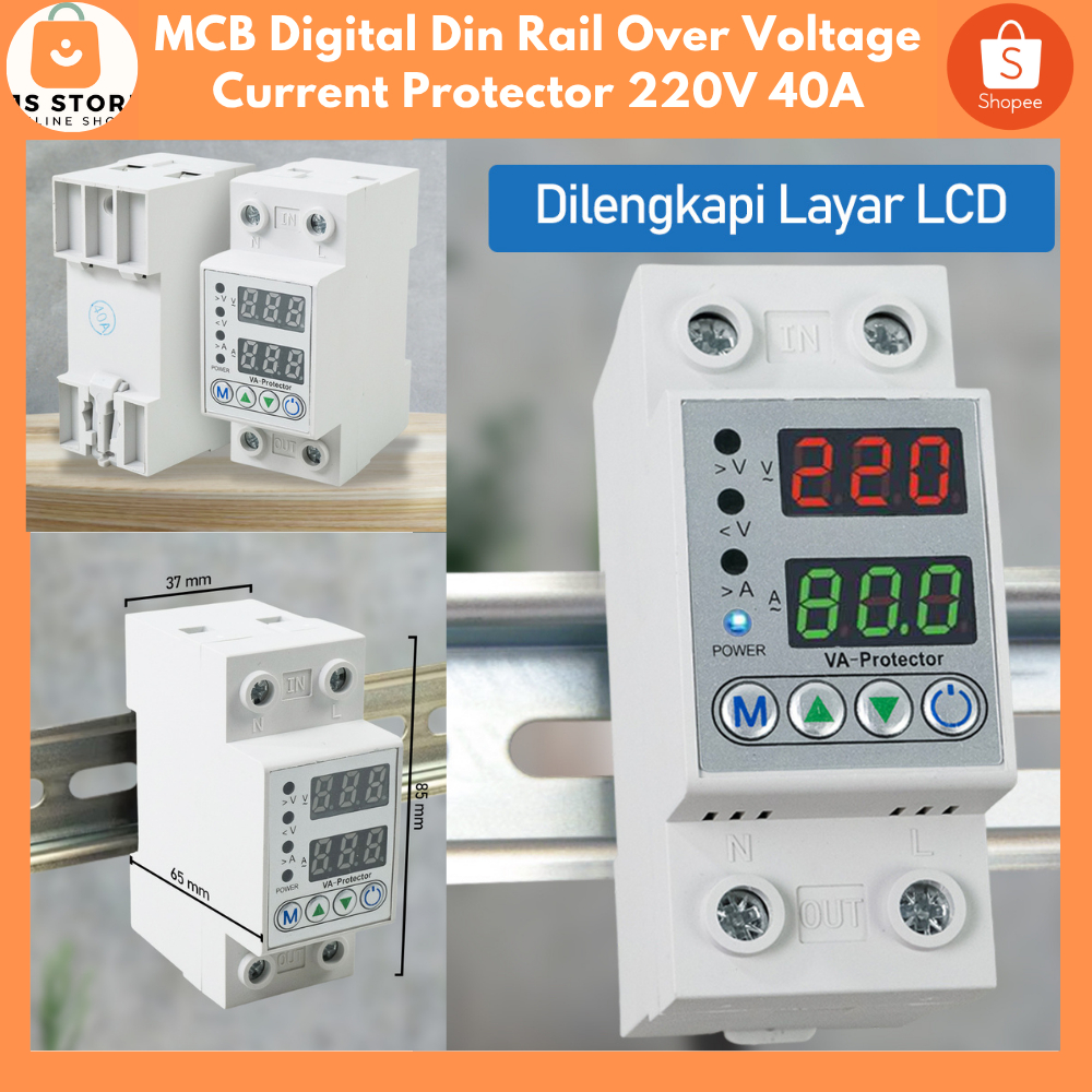 MCB Digital Din Rail Over Voltage Current Protector 220V 40A / MCB Listrik