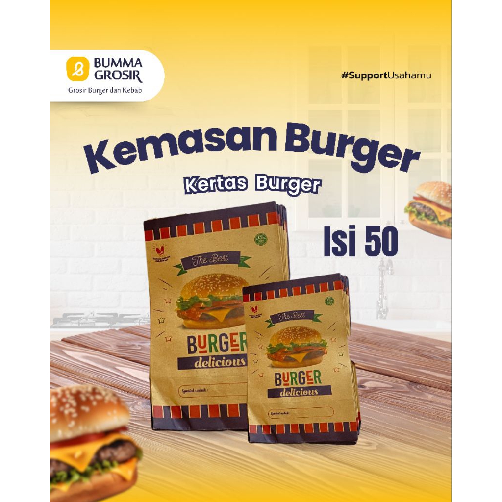 

Bumma Kemasan burger - burger - dus burger - bungkus burger - Kemasan burger Delicious 50lmbr