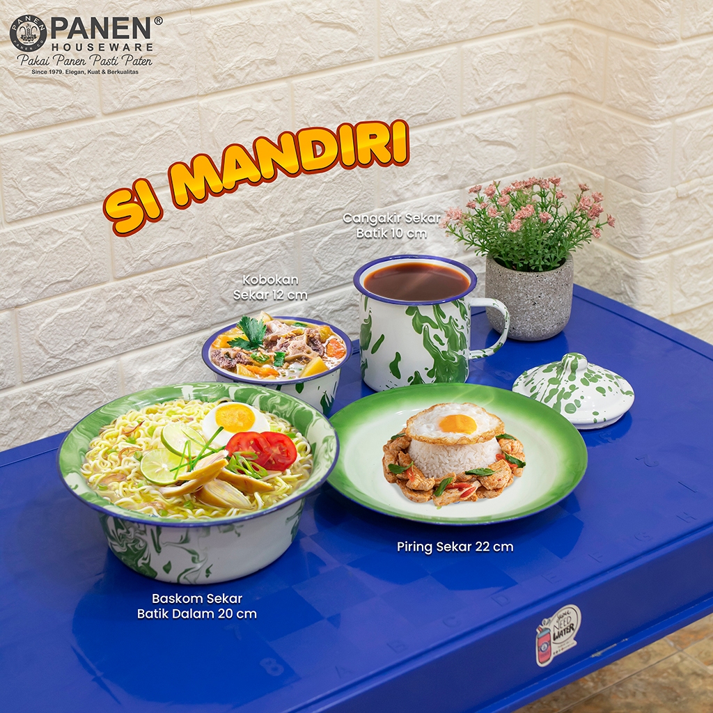 Set Peralatan Makan Si Mandiri Piring Cangkir Mangkuk Blirik Enamel / Piring Enamel