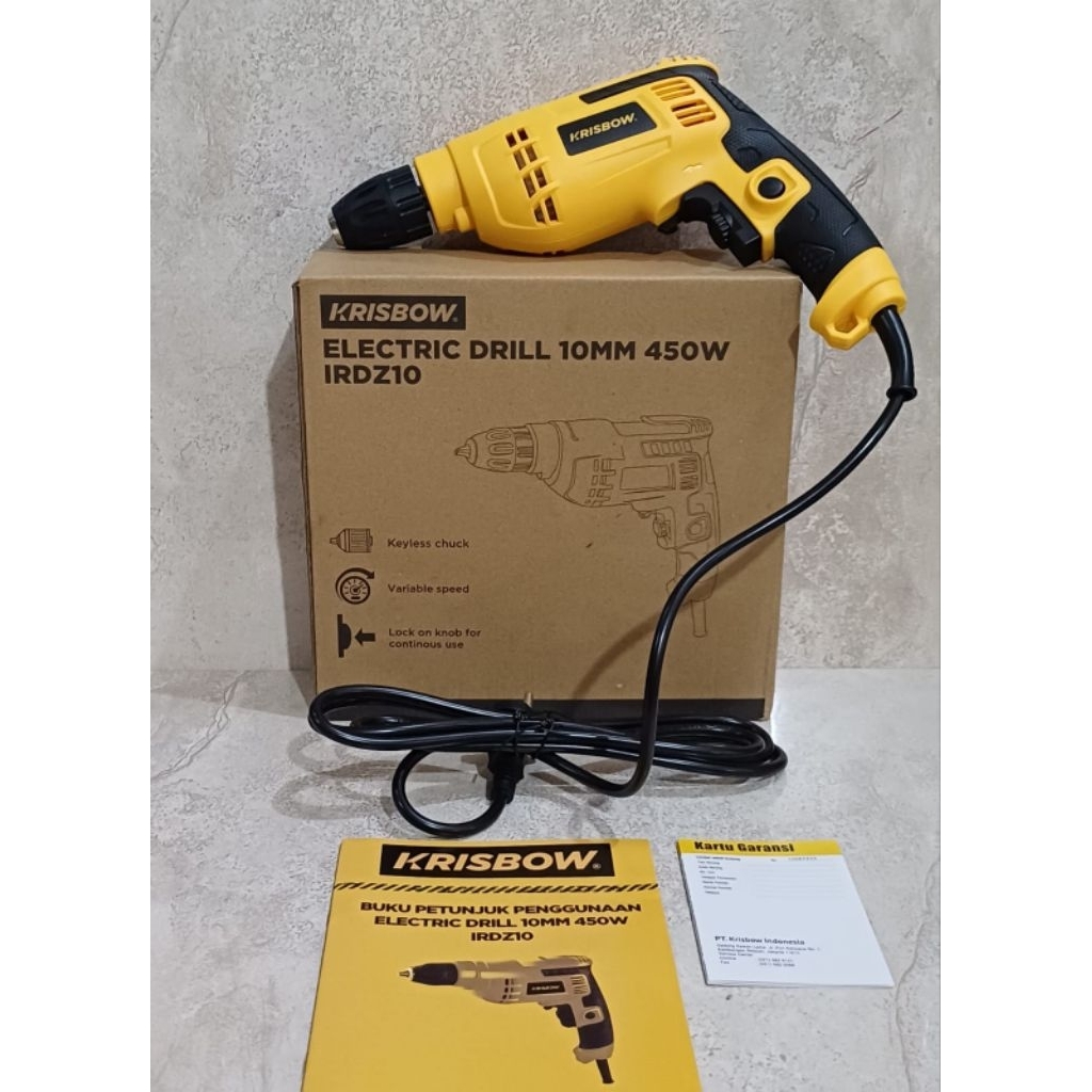 Bor Listrik Krisbow IRDZ10 Ukuran 10mm Kepala Bor Keyless Tanpa Kunci.