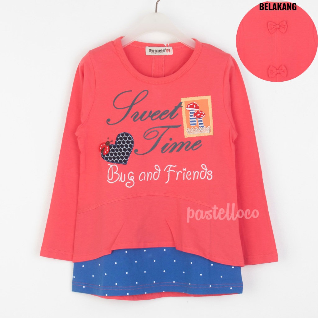 8-10 GEENEE Kaos Anak Perempuan Lengan Panjang Atasan Anak Cewek 15011