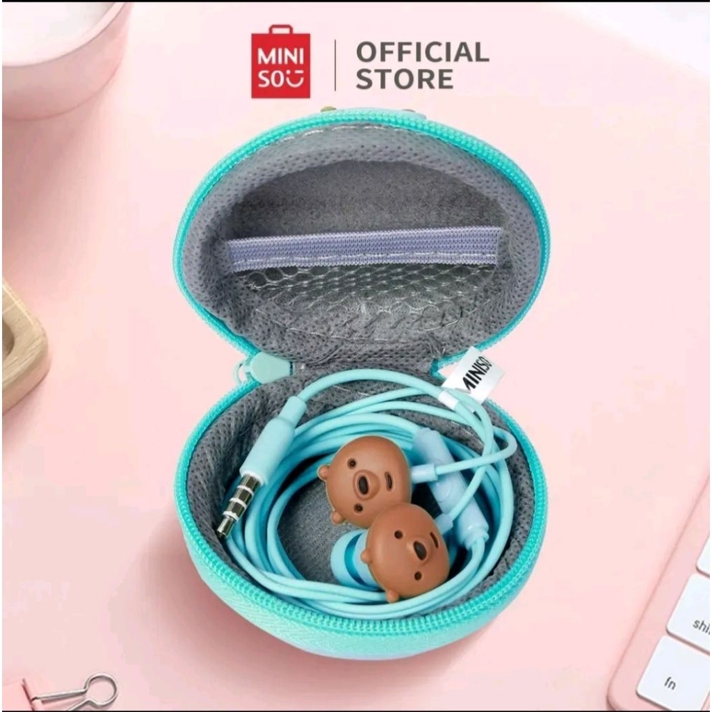 Miniso-We Bare Bears Collection 4.0 Earphone with Storage Bag/Henset We Bare Bear Lucu