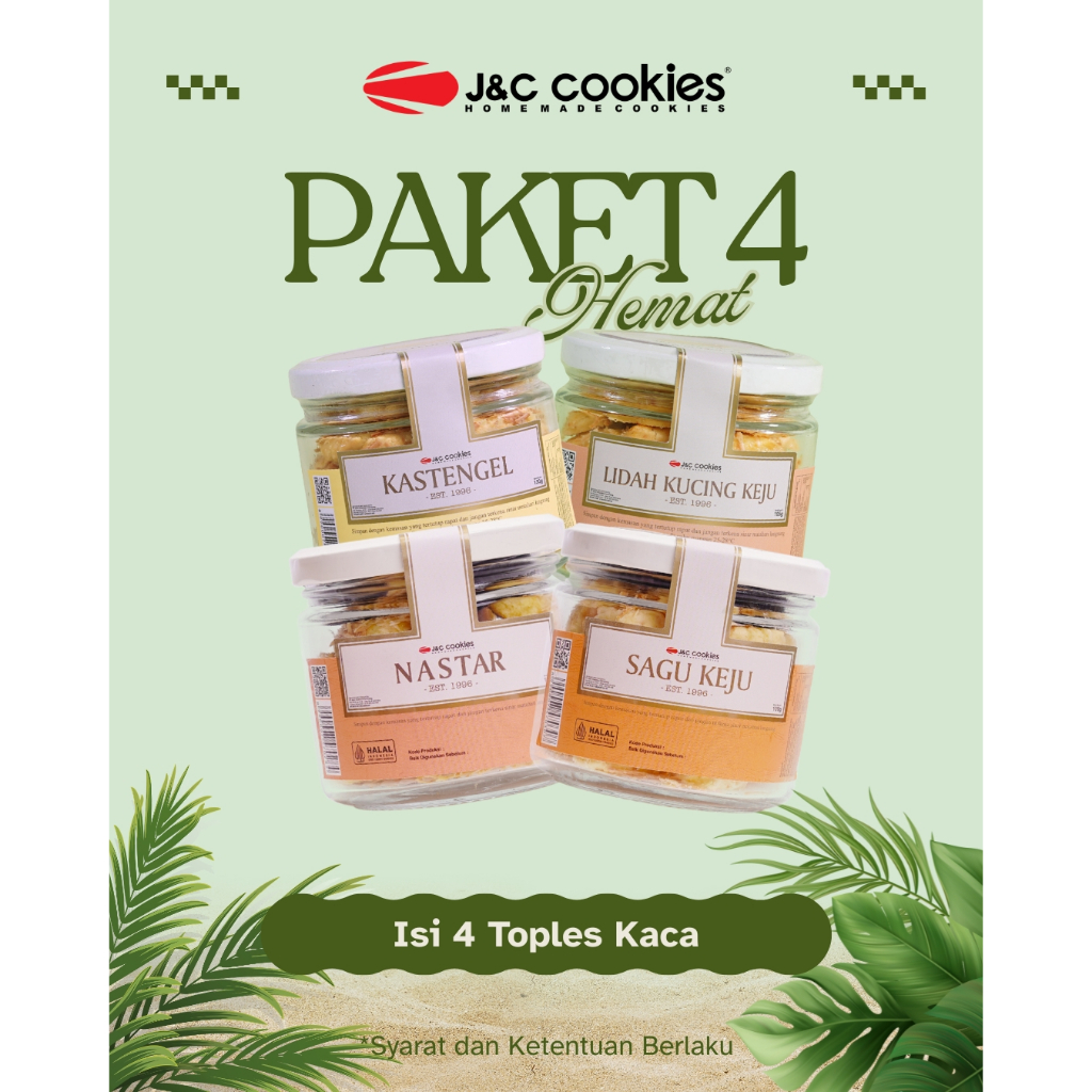 

J&C Cookies Paket Hemat 4 Toples Kaca