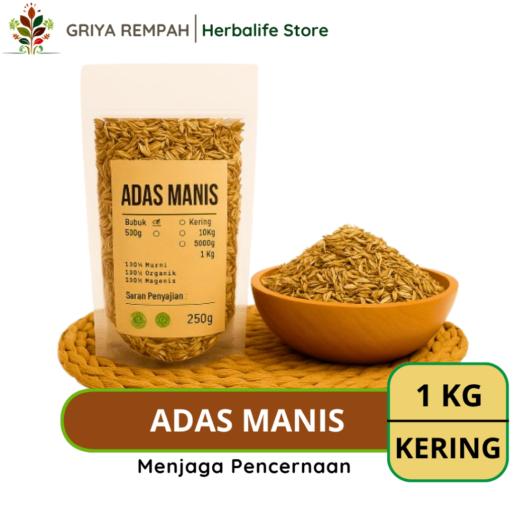 

ADAS MANIS KERING 1 KG Premium – Anis Import Ramuan Rempah Herbal Alami untuk Masakan & Kesehatan Simplisia Pimpinella anisum